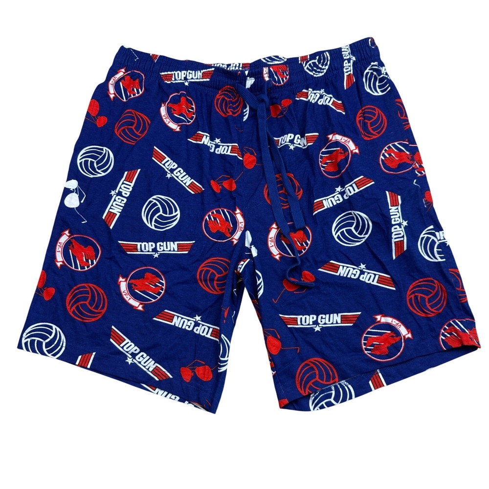 Top Gun Movie Logo Pajama Lounge Shorts Blue Volleyball Aviators Mens Large L
